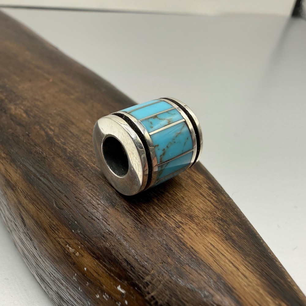 Turquoise Inlay Slide Charm Women OS Blue Silver Southwestern Bead